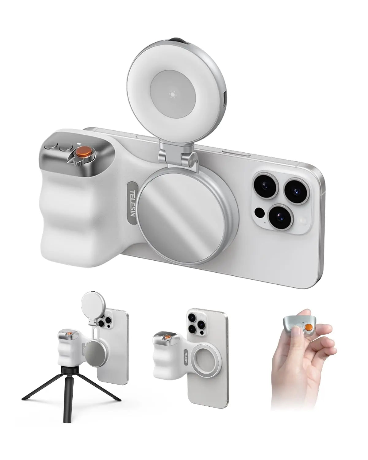TELESIN Fun Shot Magnetic Phone Camera Grip + C03 Magnetic Selfie Light Bundle Kit Compatible with IPhone & Android